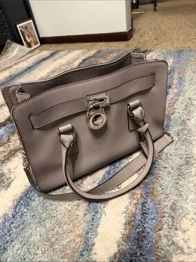Michael Kors Taupe Leather Satchel with Silver Lock